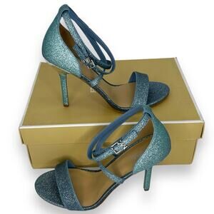 NEW Michael Kors Blue Glitter Heels 8.5 Stiletto Fancy Wedding Formal Ankle NWT